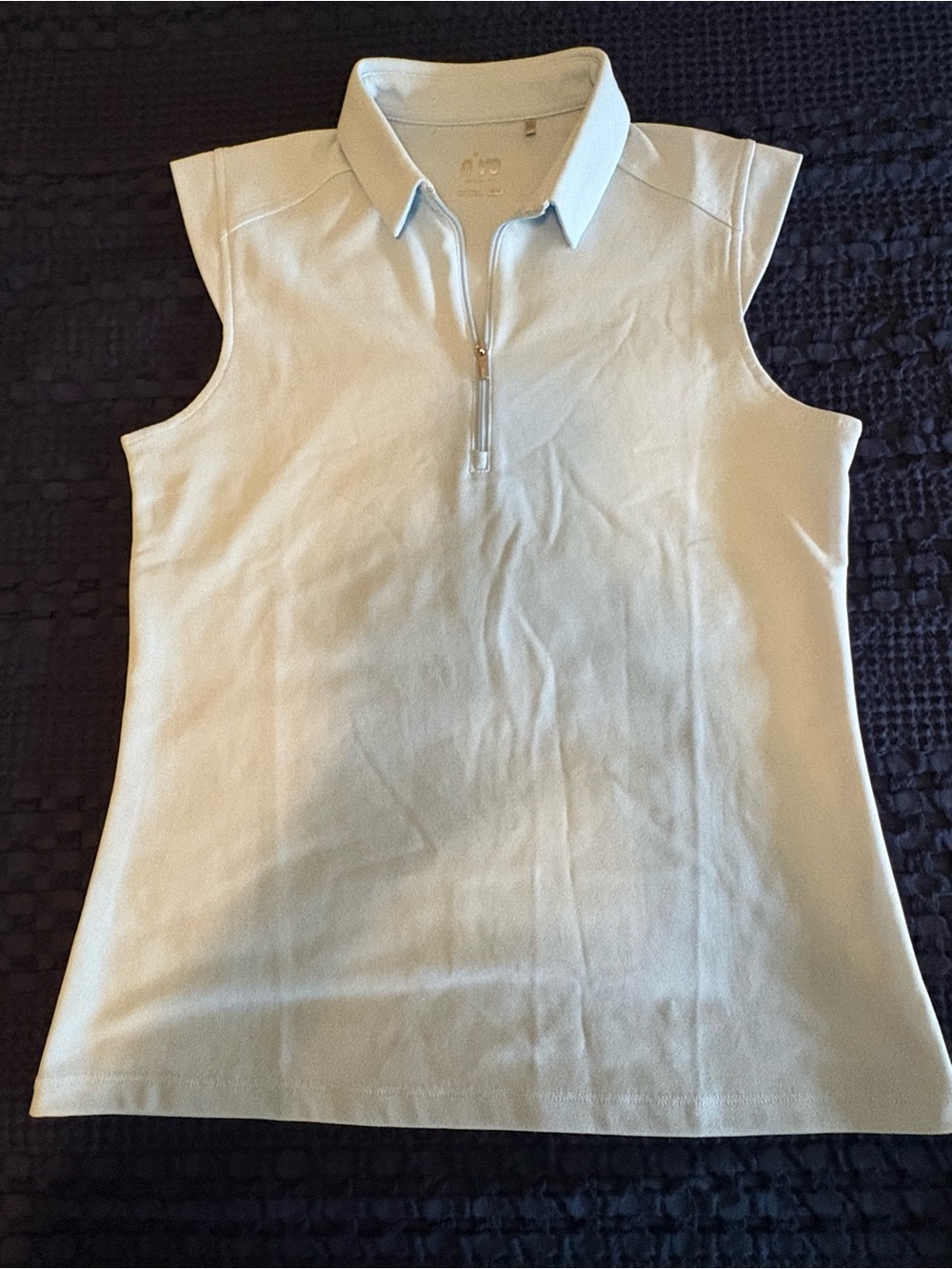 Sleeveless Zip Polo Top in Light Beige as